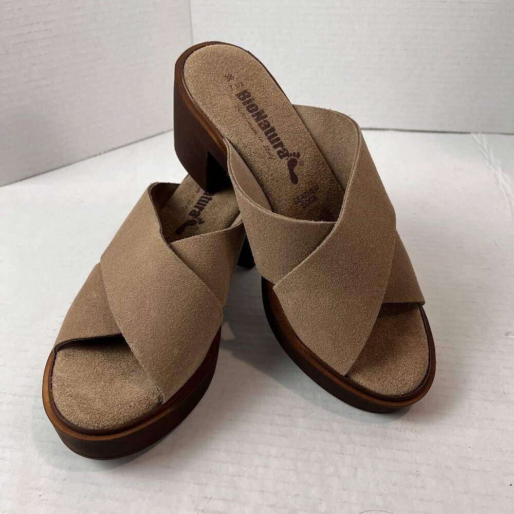 Women's Bionatura Suede Heeled Slides, Size 7.5 US, 38 EU